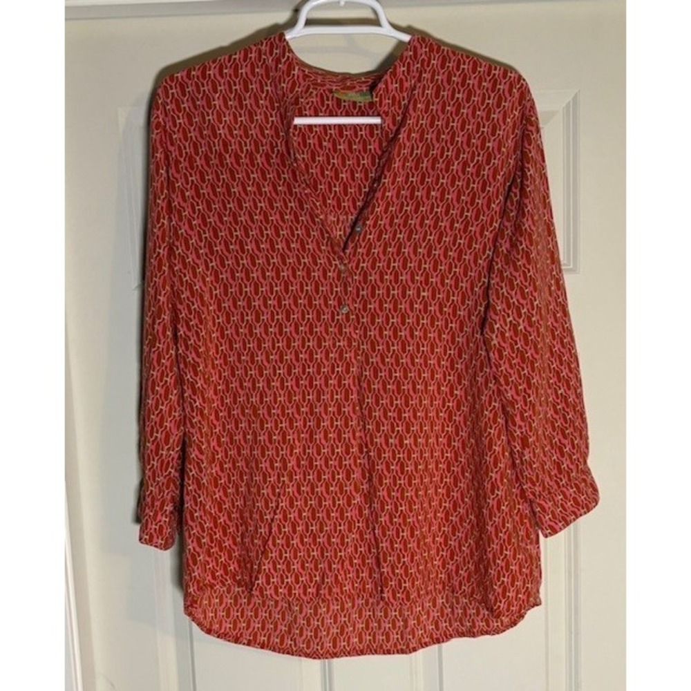 Rock Flower Paper long sleeved blouse, geometric pattern, size small